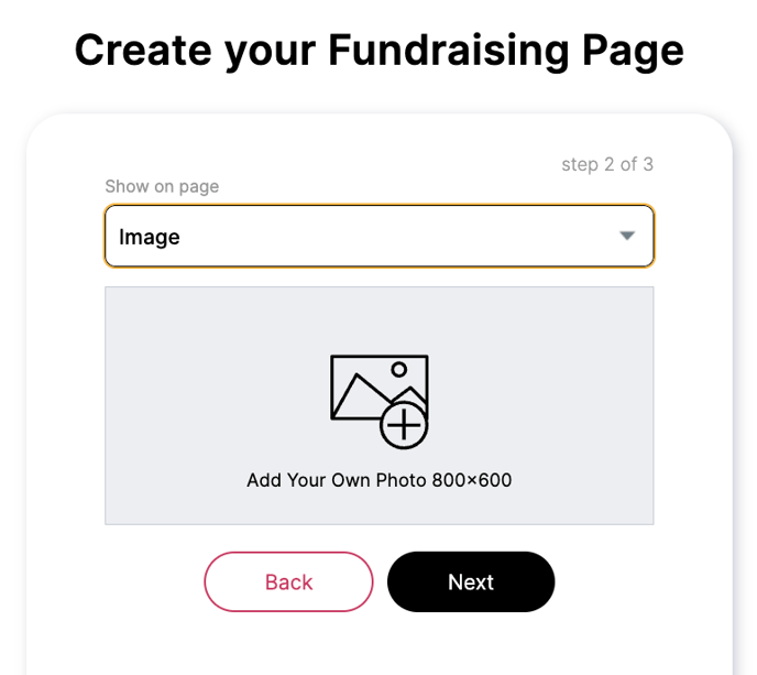 create fundraising page, image and video