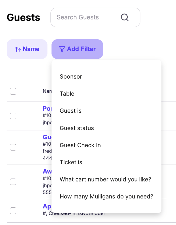 guest list w filter