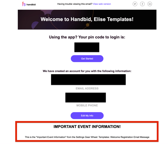 Welcome Registration Email Message Template