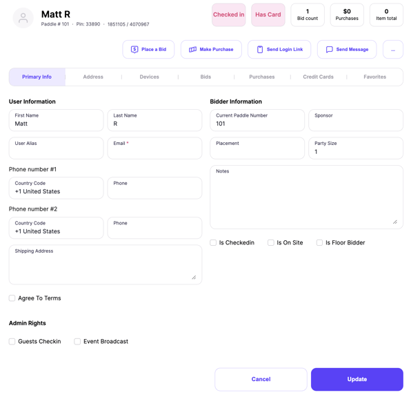 bidder primary info tab