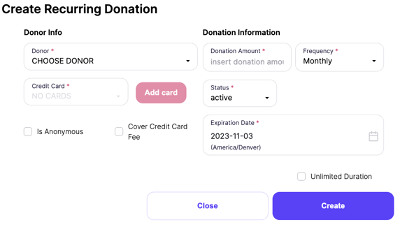 create recurring donation lightbox