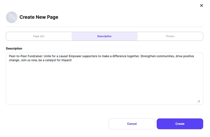 p2p create new page description