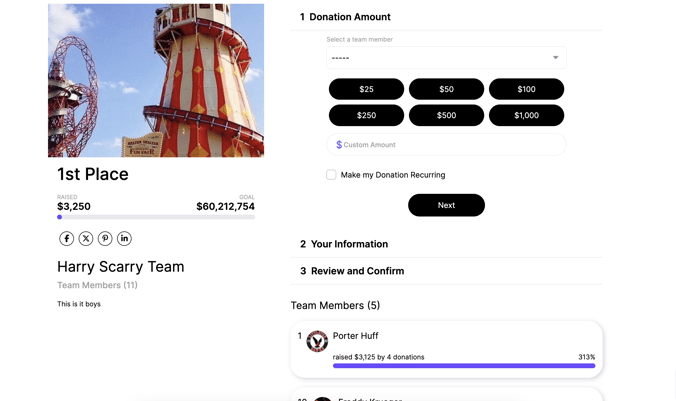 p2p donation page- end user