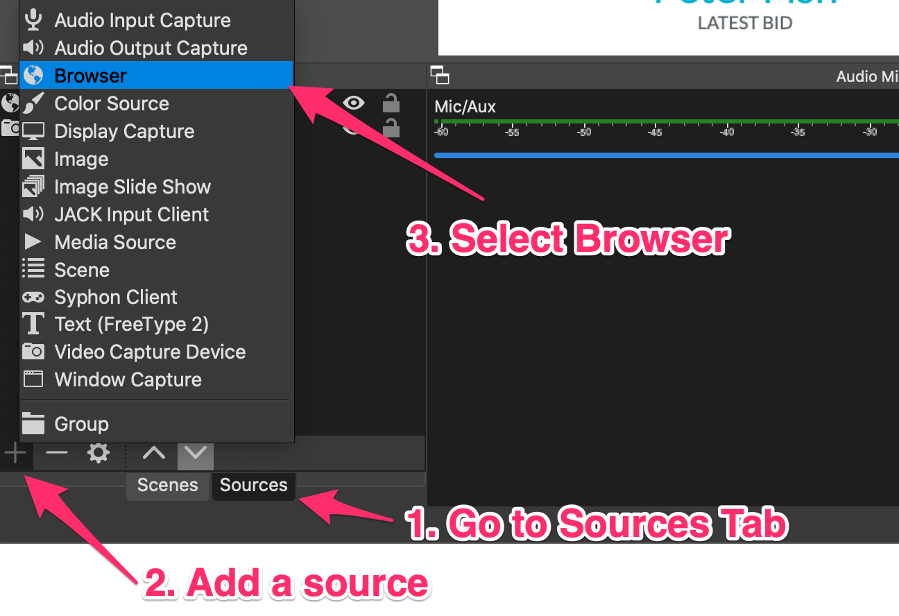 Integrate Handbid Data Into Your Live Stream Software Obs Example